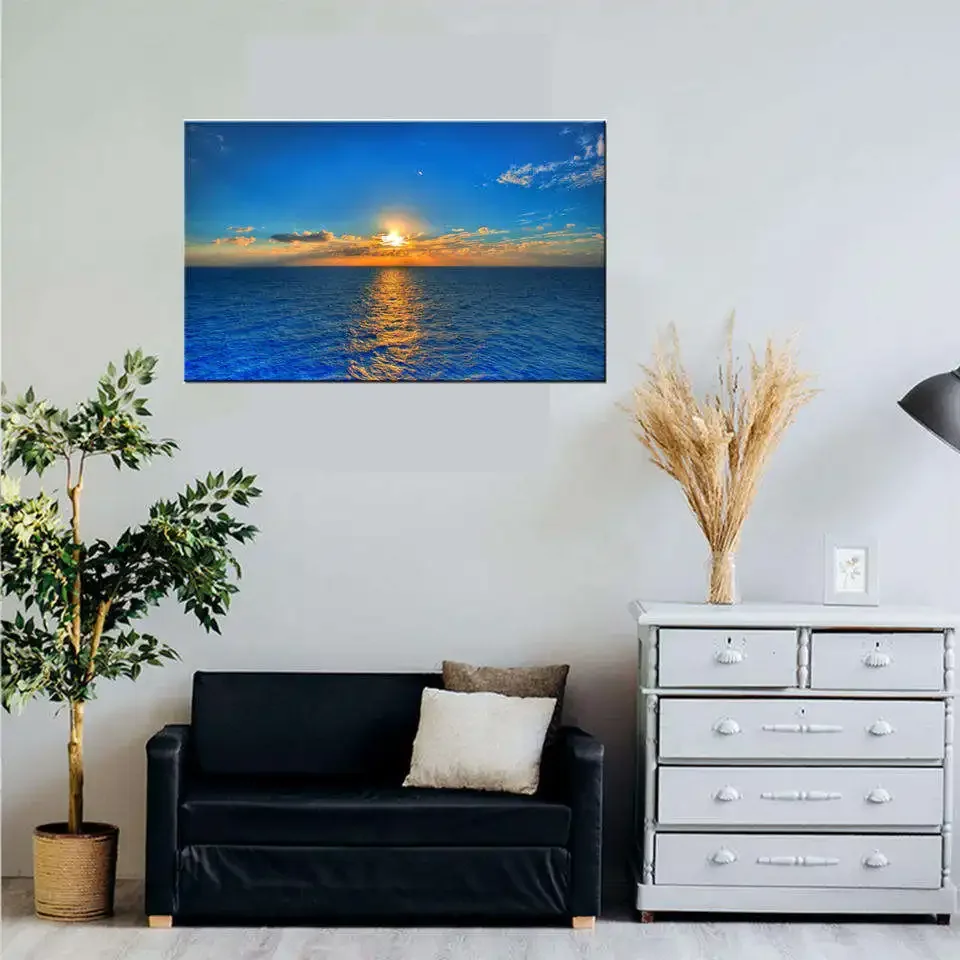 Wholesale Customized Size Landscape Sunrise Seascape Wall Art Print on Canvas with Frame