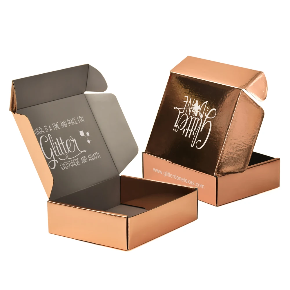 Custom Luxury Paper Rose Gold Mailer Box Packaging Rose Gold Metallic Corrugated Shipping Packaging Boxes With Logo