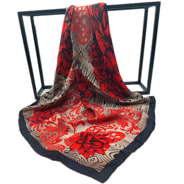 90*90cm Fashion Neck Scarfs Digital Printed Square Satin Silk Scarf Women