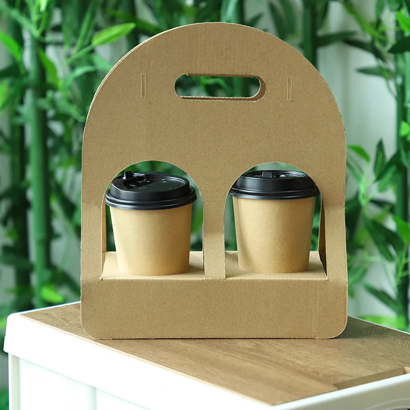 LOKYO wholesale foldable 2 cups holder kraft paper 1 piece folding portable paper cup holder
