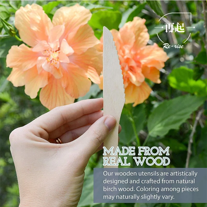 
165mm Disposable Wooden Knife with Embossed Handle, Flag Shape 