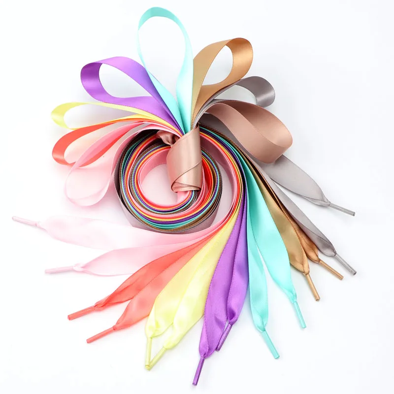 1Pair 2 CM Width Silk Satin Shoelaces Ribbon Shoe Laces Boots Women Sneakers ShoeLace 19 Colors Length 80CM/100CM/120CM S-1