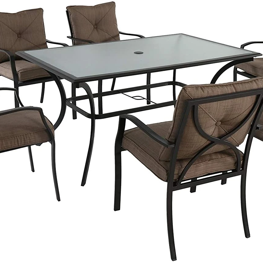 Six Cushioned Dining Chairs and Tempered Glass Table outdoor dining furniture set