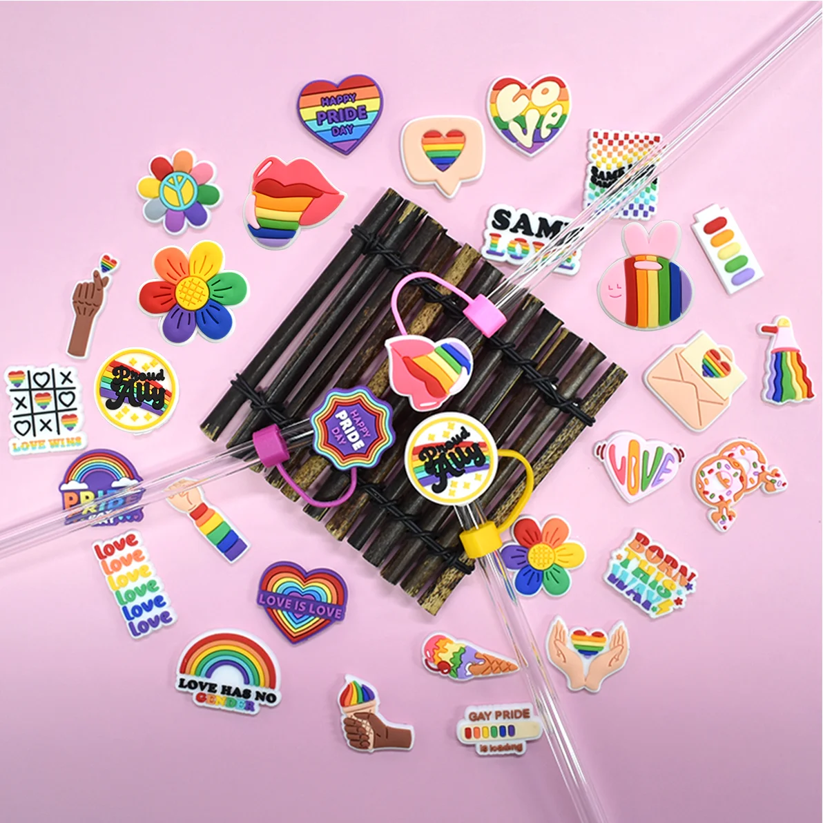 Wholesale Custom Cartoon PVC Straw Cover Charms Reusable Straw Tops with Mugs Bar Accessories