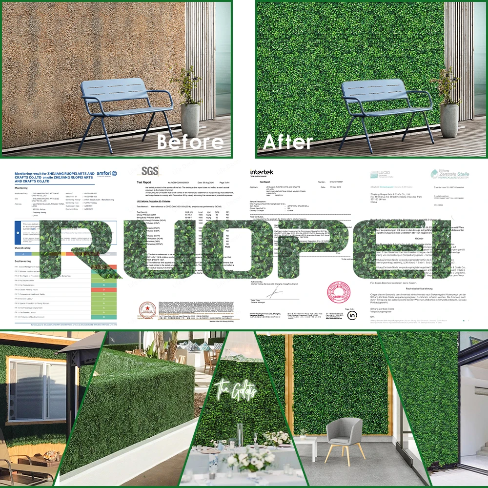 P4 3D Green Boxwood Hedge Mat Faux Plant Jungle Panel Artificial Grass Wall for Vertical Garden Wall Decor