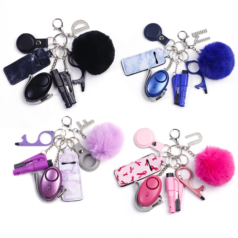 Safety Whistle door opener Key Chain Set Personal Protection Alarm Multi Self Defence Keychain Set with card grabber for Women