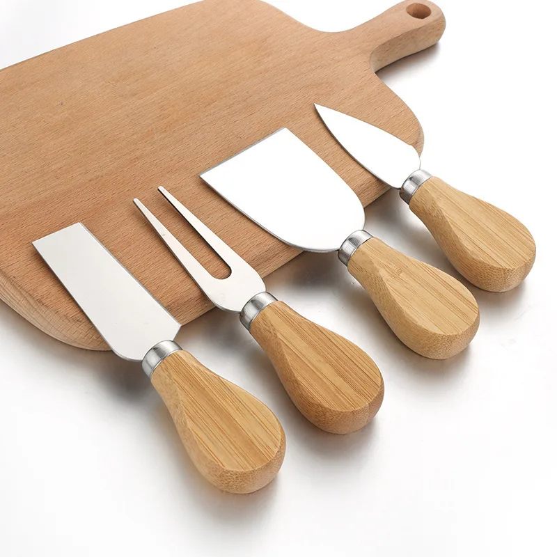 Customize Logo Cheese Knife Fork and Shovel Tool Set Stainless Steel Cheese Knife with Wood Handle Cheese Pizza