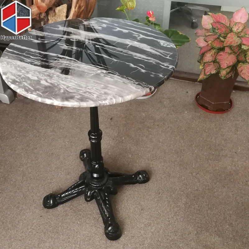 Fashionable black white round marble coffee table top golden stainless steel tulip base