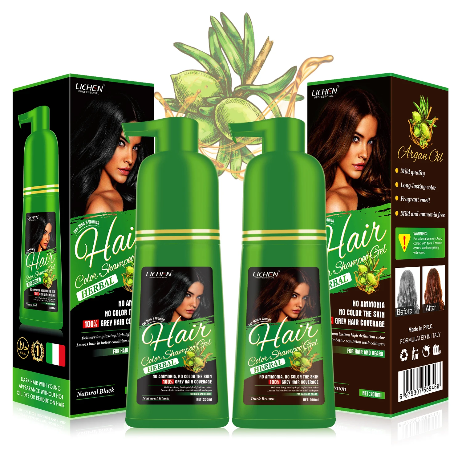 Lichen shampoo dye hair color long lasting brown black hair dye shampoo 3 in 1