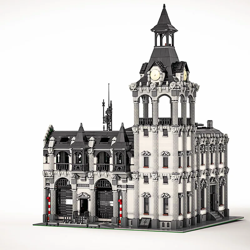 MOC Retro 80s Miniature Street View Scene Train Station Building Blocks Modular Construction Block Model 37719 Children Gift Toy