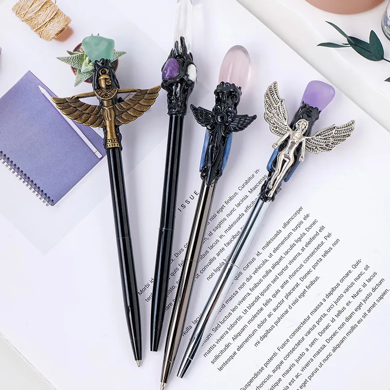 Wholesale natural gemstone amethyst crystal tumbled stones ballpoint pen for office student