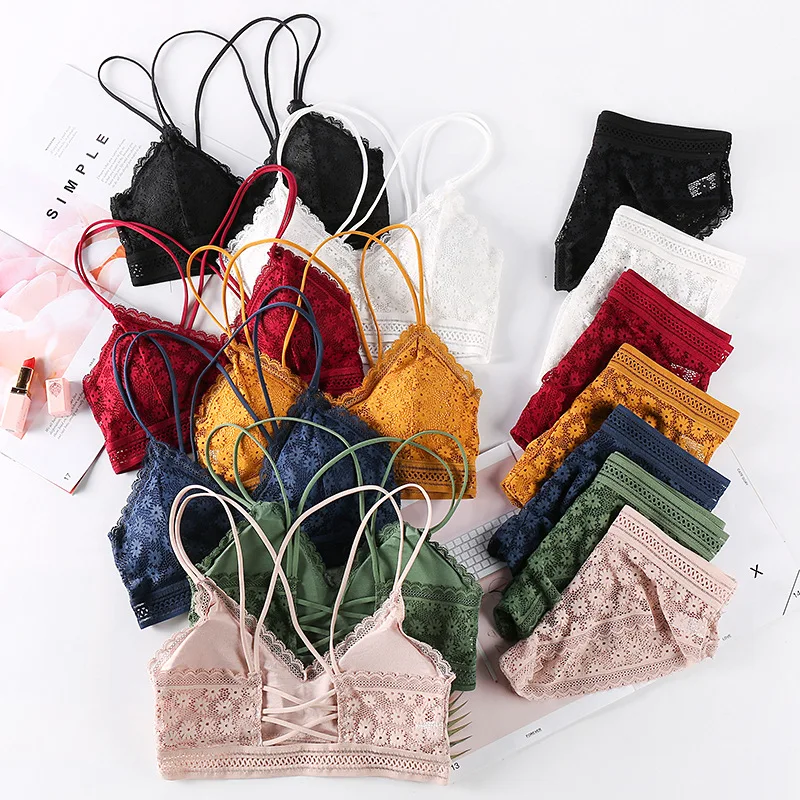 Z002  Best quality lace cozy women underwear hollow lace flower bra and panties set in seamless push up bra