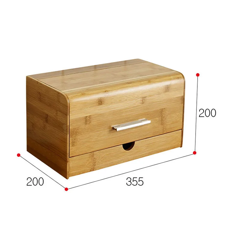 Chinese cheap wooden food storage box bamboo double layer bread box for kitchen