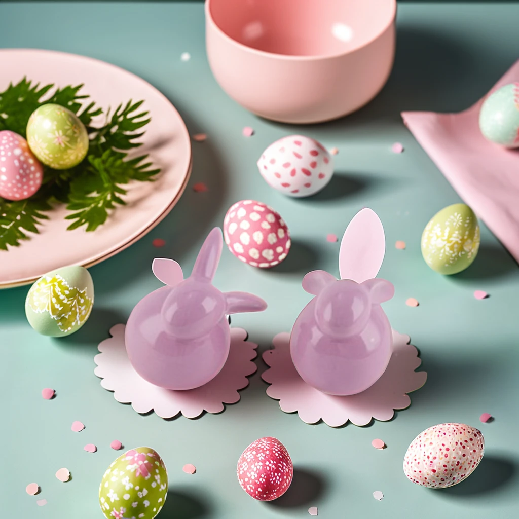 Easter decorations Pink ceramic rabbit table top decoration