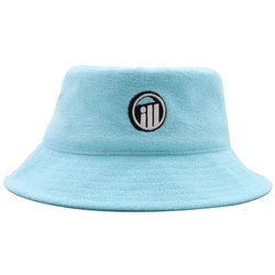 Custom Stylish Hot Sale Sky Blue Embroidery Terry Towel Bucket Hat