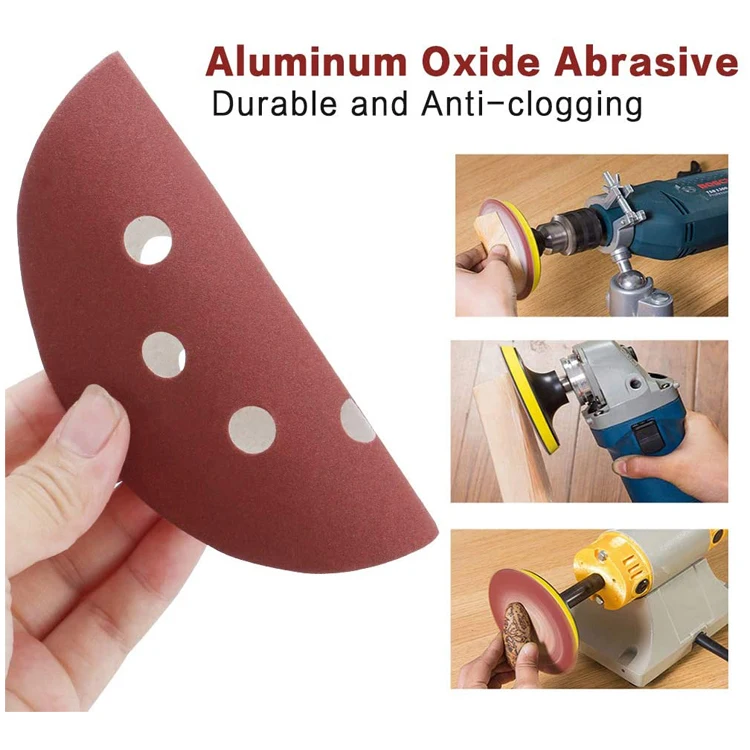 sanding paper 125mm 100-800# red color aluminum oxide hook&loop sanding disc round sandpaper for grinding wood