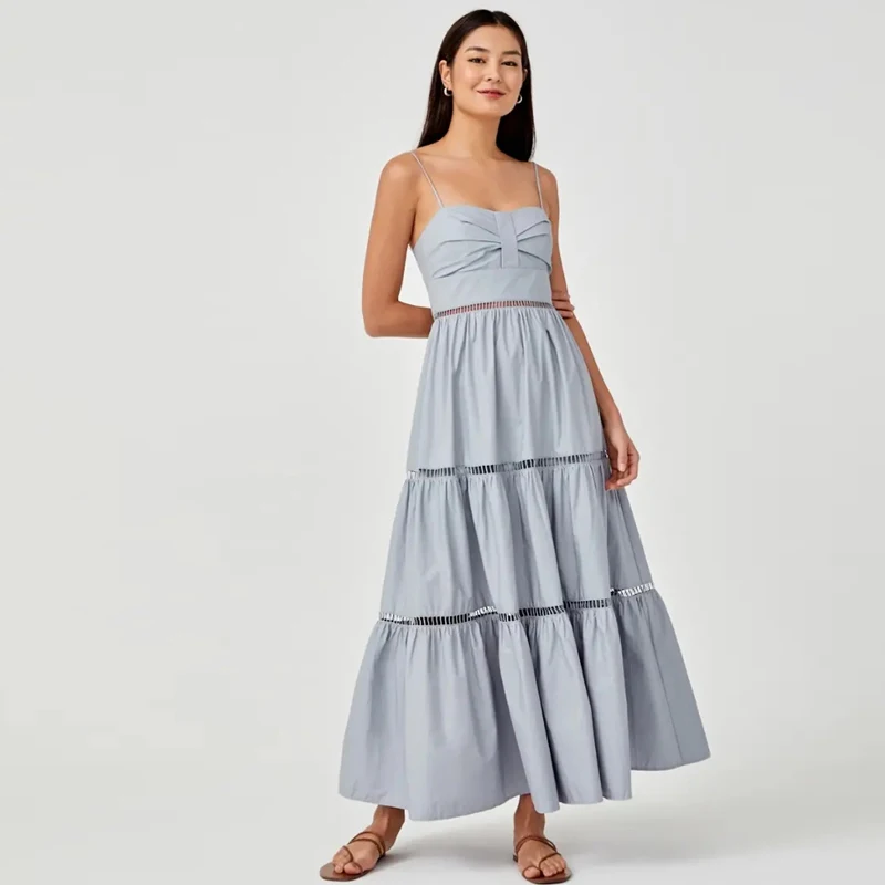 New fashion women casual sleeveless sexy hollow out tiered A line dress