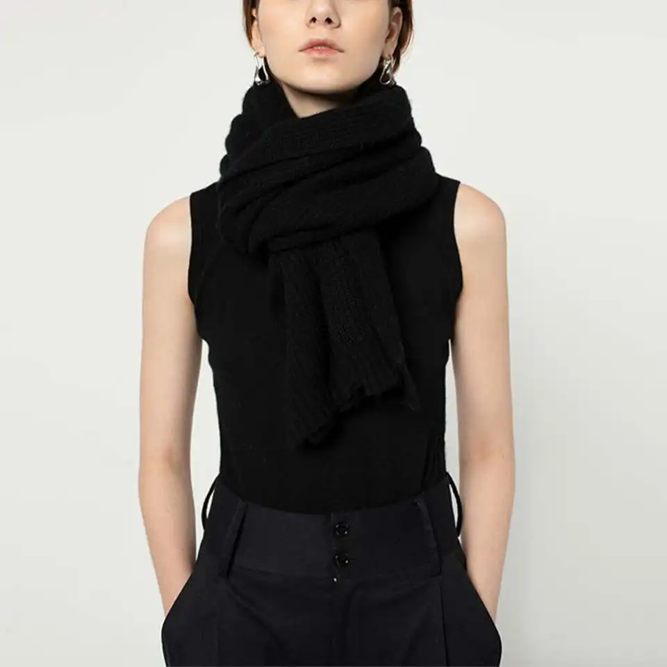 Guoou popular custom knit shawl thickened 100% cashmere rib knit unisex scarf