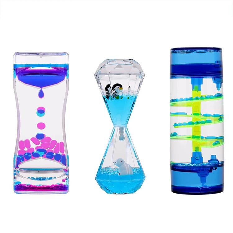 3-Pack Hourglass Liquid Bubbler Timer Desl Sensory Play Fidget Toy Stress Liquid Motion Bubbler for Kids and Adults