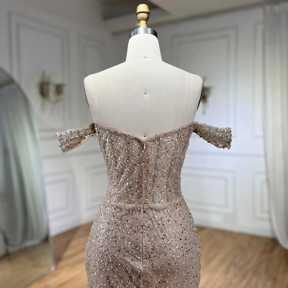 Serene Hill Dubai Arabia Nude Elegant Mermaid Evening Dresses Gowns Luxury Pearls Beaded 2024 For Women Wedding Party LA72270