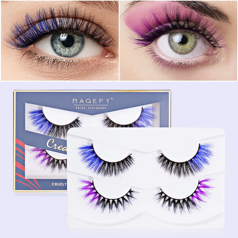 Magefy Eyelash Extensions Two Colors Party Style False Eye Lashes Colorful Handmade Faux Mink 3d Eyelashes