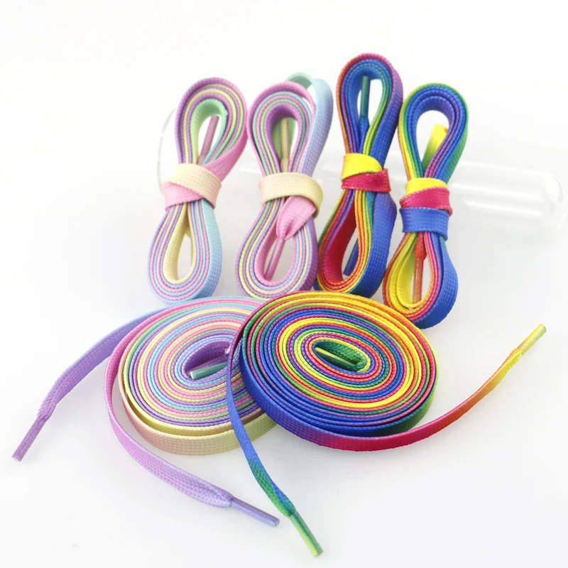 Factory Custom 8mm Heat Transfer Printing Hoodie Drawstring Cord Multi-color Flat Sneakers Casual Shoe Gradient Color Shoelaces
