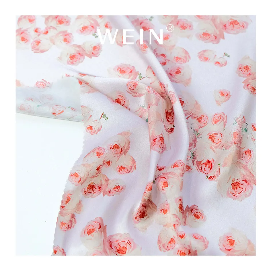 WI-Z0616 Custom Digital Printing Fabrics Silk Satin Rose Floral Pattern Fabric For Clothes