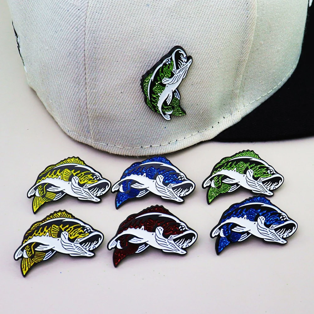 Bulk Wholesale Cute Glitter Metal Enamel Pin Fish Lapel Badge Hat Pin For Caps