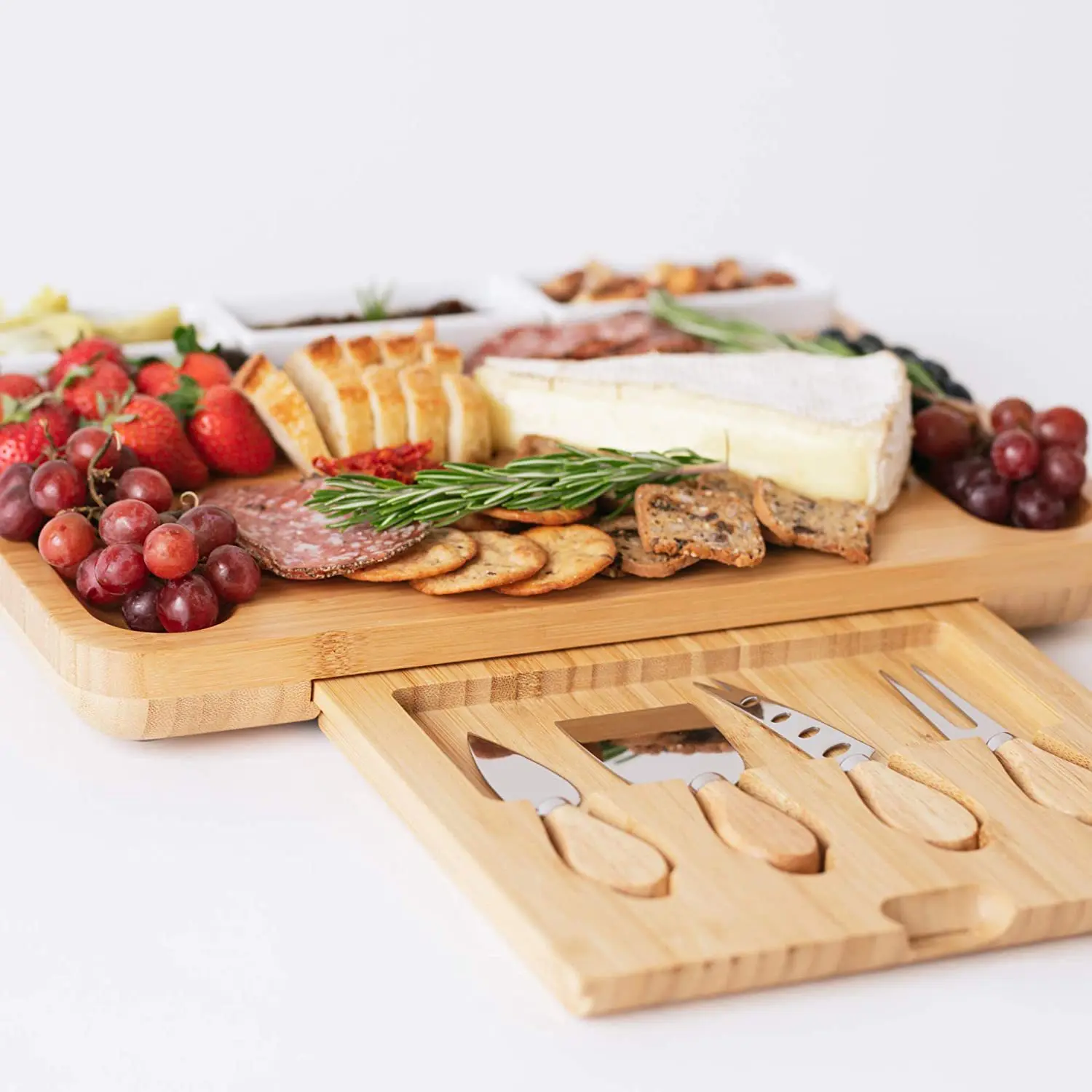 Cheese Board And Knife Set,Bamboo Charcuterie Boards Large Extra Meat Charcuttery Platter Serving Tray For Housewarming
