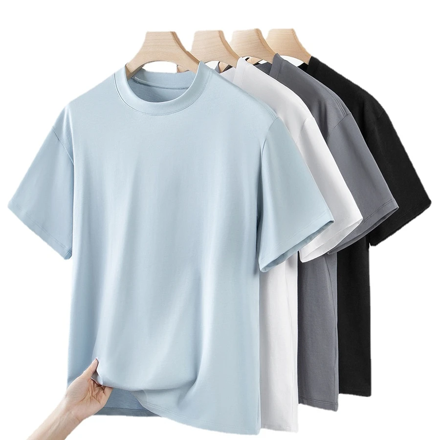 240gsm Solid Color Wide Short Sleeved 100% Cotton T-shirt Unisex Drop Shoulder Round Neck Loose T-shirt Pima Cotton Shirts