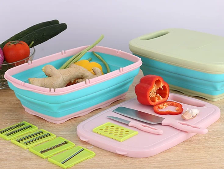 Nine-piece multifunctional folding cutting board, folding filter basket, fruit basket, sink, kitchen set