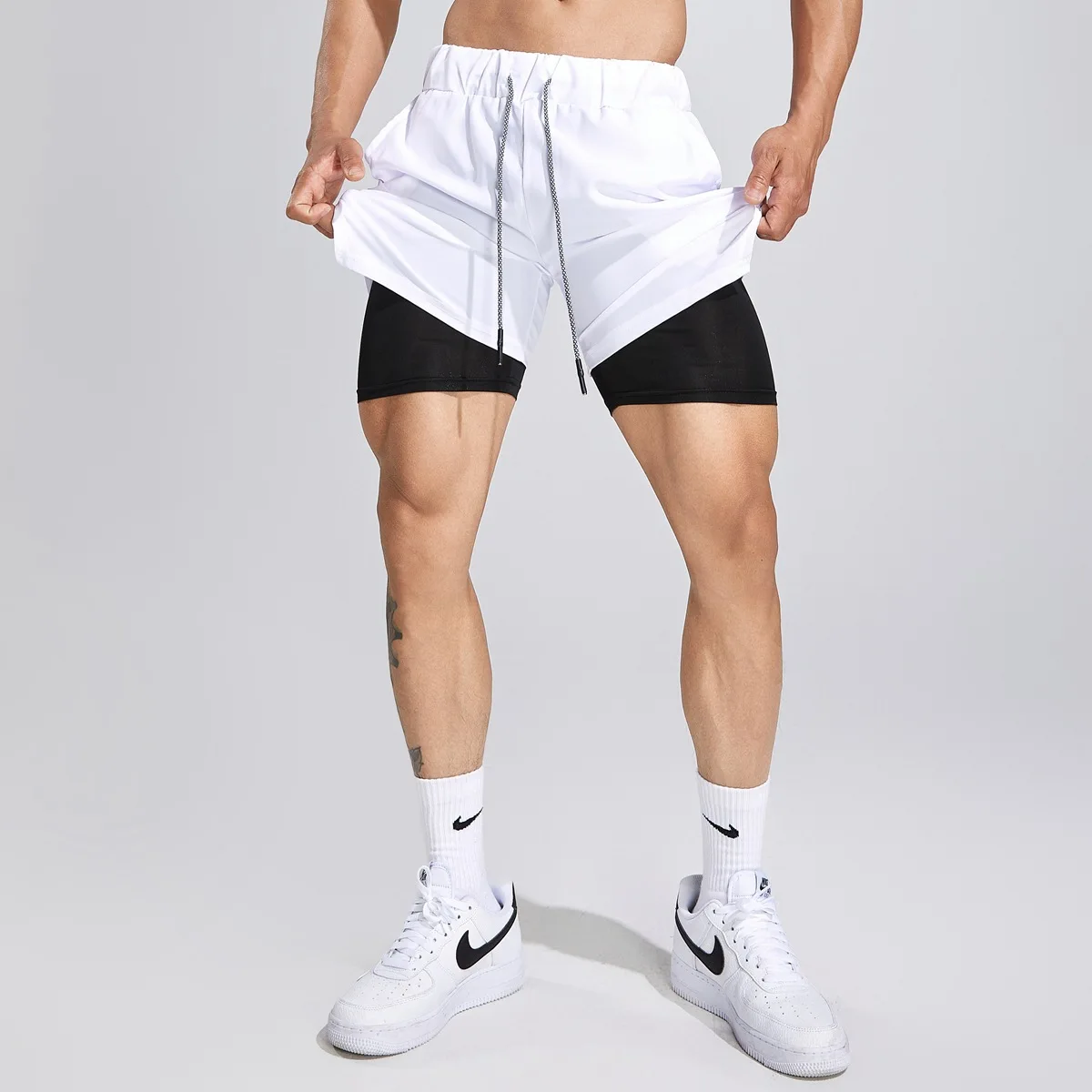 Two-Layer Mans Shorts For Sports Training Elastic Waist Gym Fitness Mens Summer Shorts Quick Dry Urban Shorts For Men Running