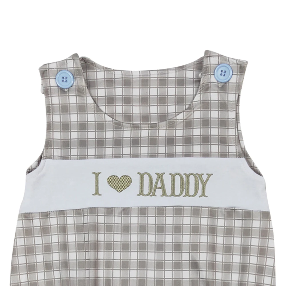 I love daddy fathers day plaid romper wholesale kids boutique clothes factory price toddle baby boy summer romper infant clothes