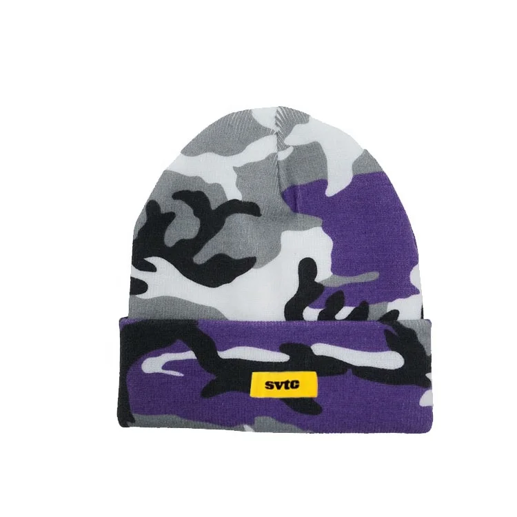 
Acrylic Blend Slouchy Cuff Woven Label Ski Cap, Skull Knitted camo beanie Hat, Custom Beanie military 