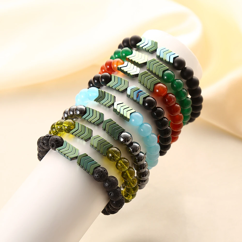 Hot style 8mm Volcanic stone agate high quality handmade hematite Arrow Beads Bracelet for men and women