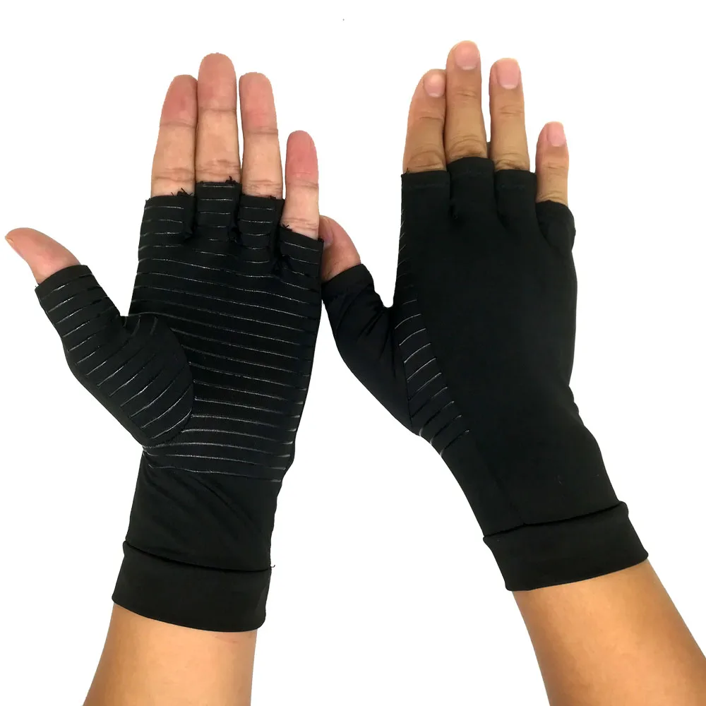 Black Rheumatoid Copper Compression Half Finger Arthritis Gloves