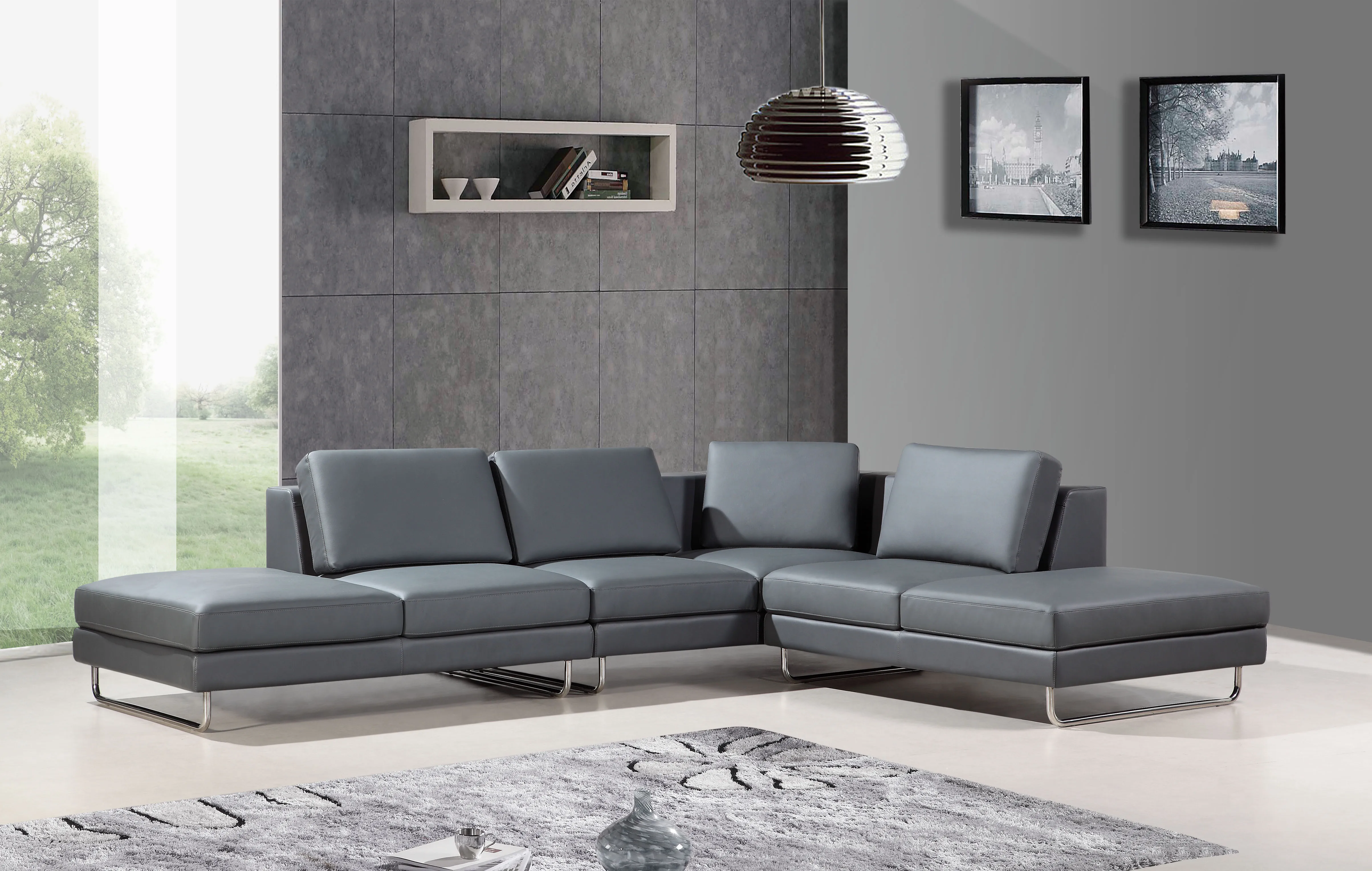 Living Room Italian Modern Sofas Black Leather Corner Couch Sofa Set L Shaped Sectional Sofa