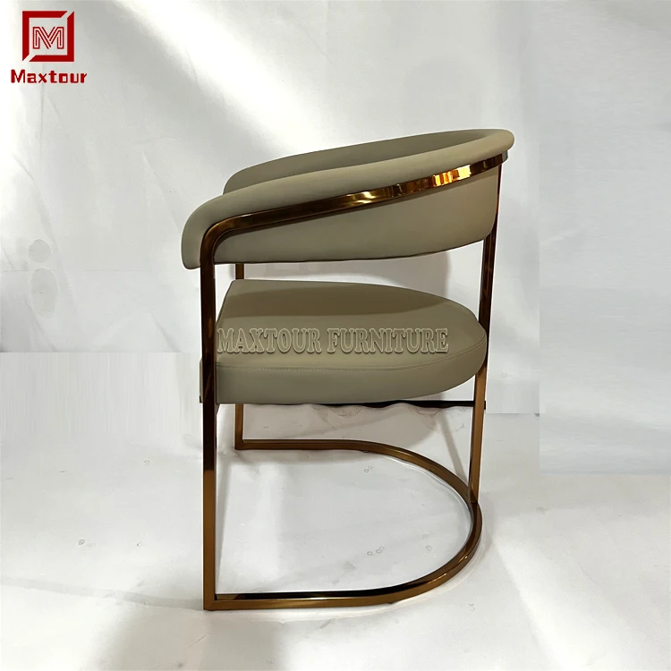 Luxury rose gold stainless steel and artificial leather arm dining room chair modern