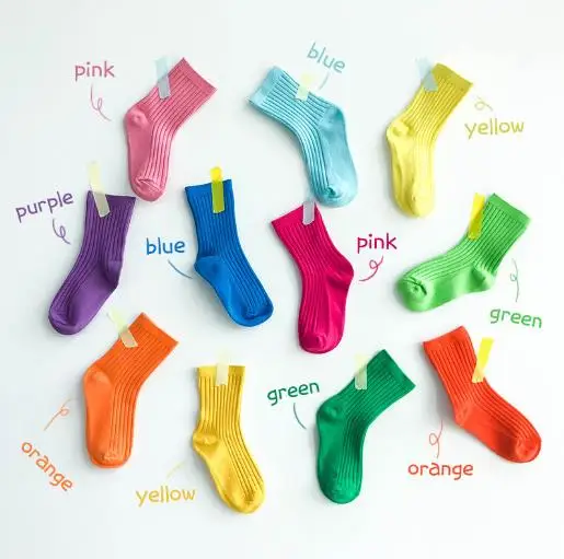 Kids Bright Colors Combed Cotton Socks Boys Girls Mid-calf Sport Socks Quarter Size Dress Socks