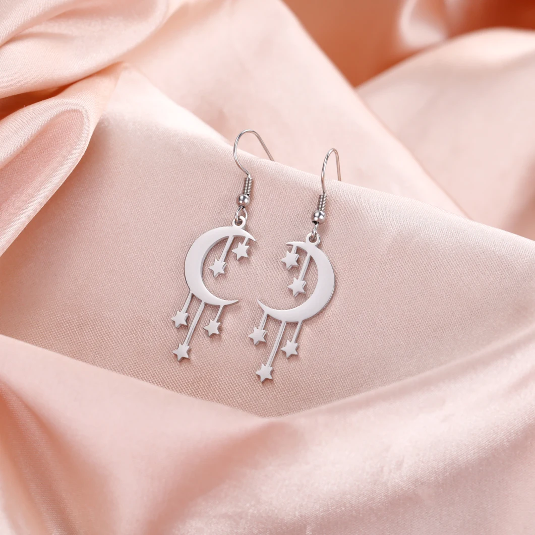 Серьги-подвески золотистого цвета из нержавеющей стали