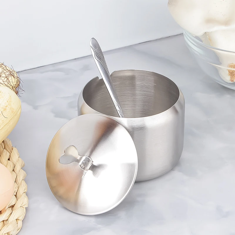 201SS Stainless Steel Lid Seasoning Jar Spice Sets Kitchen Movable Condiment Round Shape