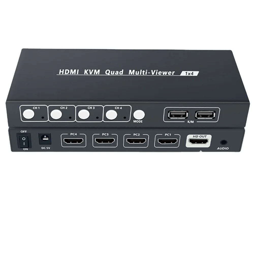 HDMI KVM 4*1 Quad Multi-Viewer Support Hotkey 3.5mm Stereo Oudio output Hdmi 4 Input 1 Output