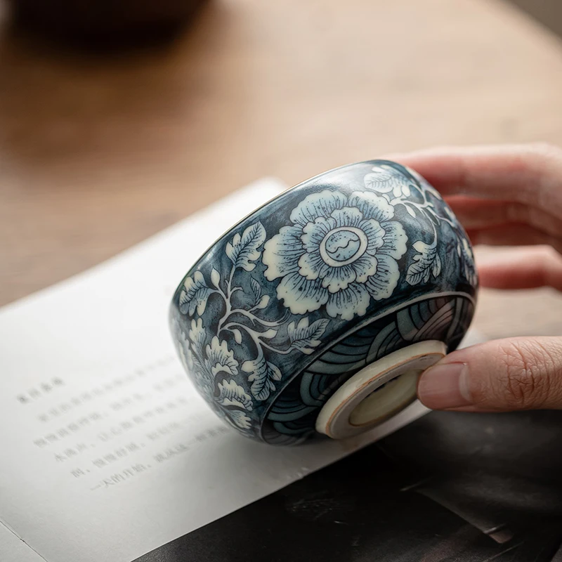 Ru Kiln Open-Handled Kung Fu Tea Set Small Porcelain Ceramic Cup with Classic Design Enjoy Taste with Included Gift Box