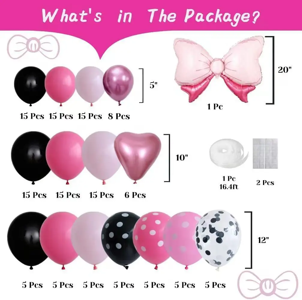 Girls Birthday Party Decorations Wedding Baptism Decor Mouse Balloon Arch Garland Kit Pink Rose Red Latex Balloons