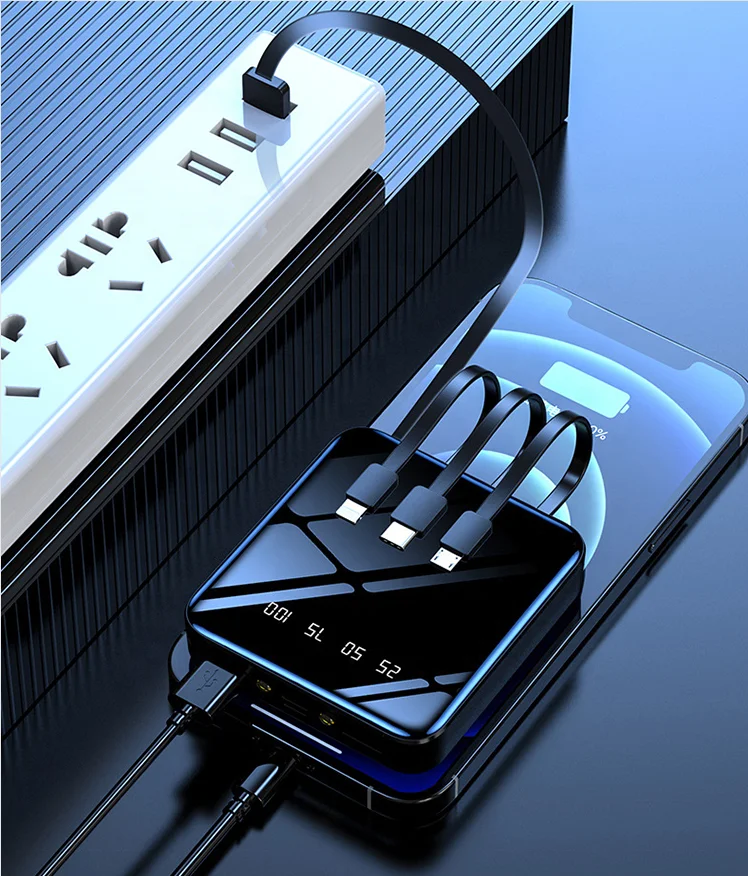 mirror power bank with flashlight led 10000 mah powerbank mini pawar bank battery 20000 mah 3 in 1 power bank with cables