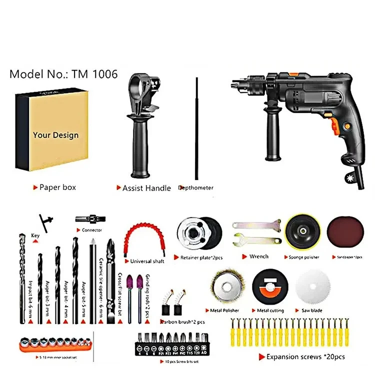 Wholesale Best Price 750w Durable Power Impact Drill Electric Power Drilling Tools Set Drill With Cord