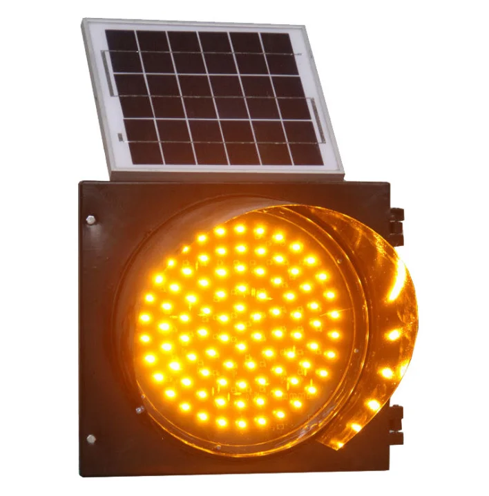 Solar Powered Yellow Amber Slow Down Flashing LED Signal Traffic Light