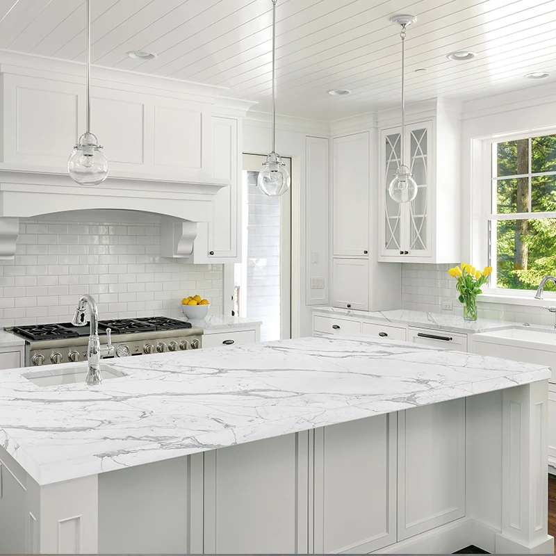 Customized Calacatta White Quartz Slab for Tables Top Kitchen Counter Tops