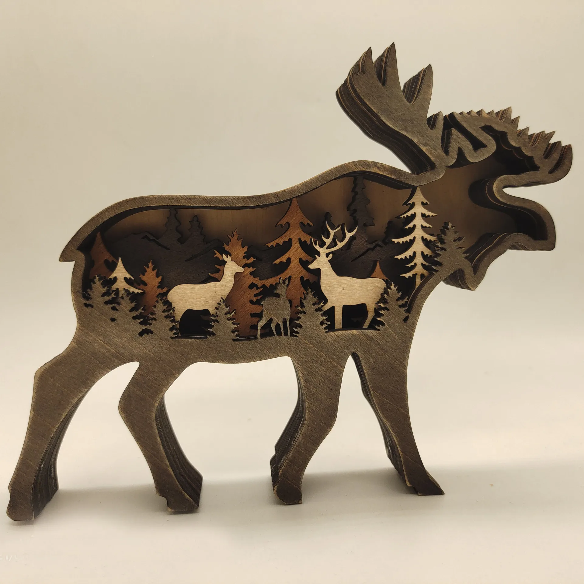 Custom Logo Mini 3d Wood Carving Animal Home Desktop Decoration Ornaments Crafts Wood Forest Animal Led Hand Carved Wood Animals
