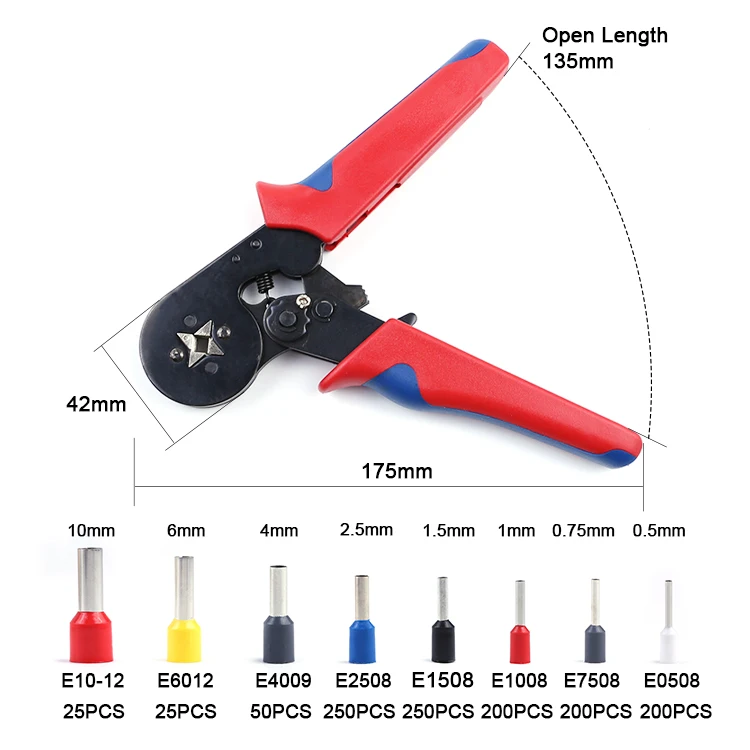 1200PCS 22-8AWG HSC8 6-4 Adjusting Tube Cable Sleeves Brass/Copper Electric Hydraulic Kit Plier Hexagonal Ferrule Crimping Tool